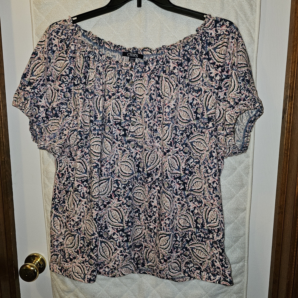 Chaps 3x short sleeve peasant floral top blue coral green cream white